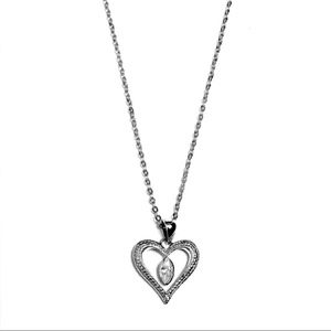 Silver sweet heart eye leaf crystal necklace